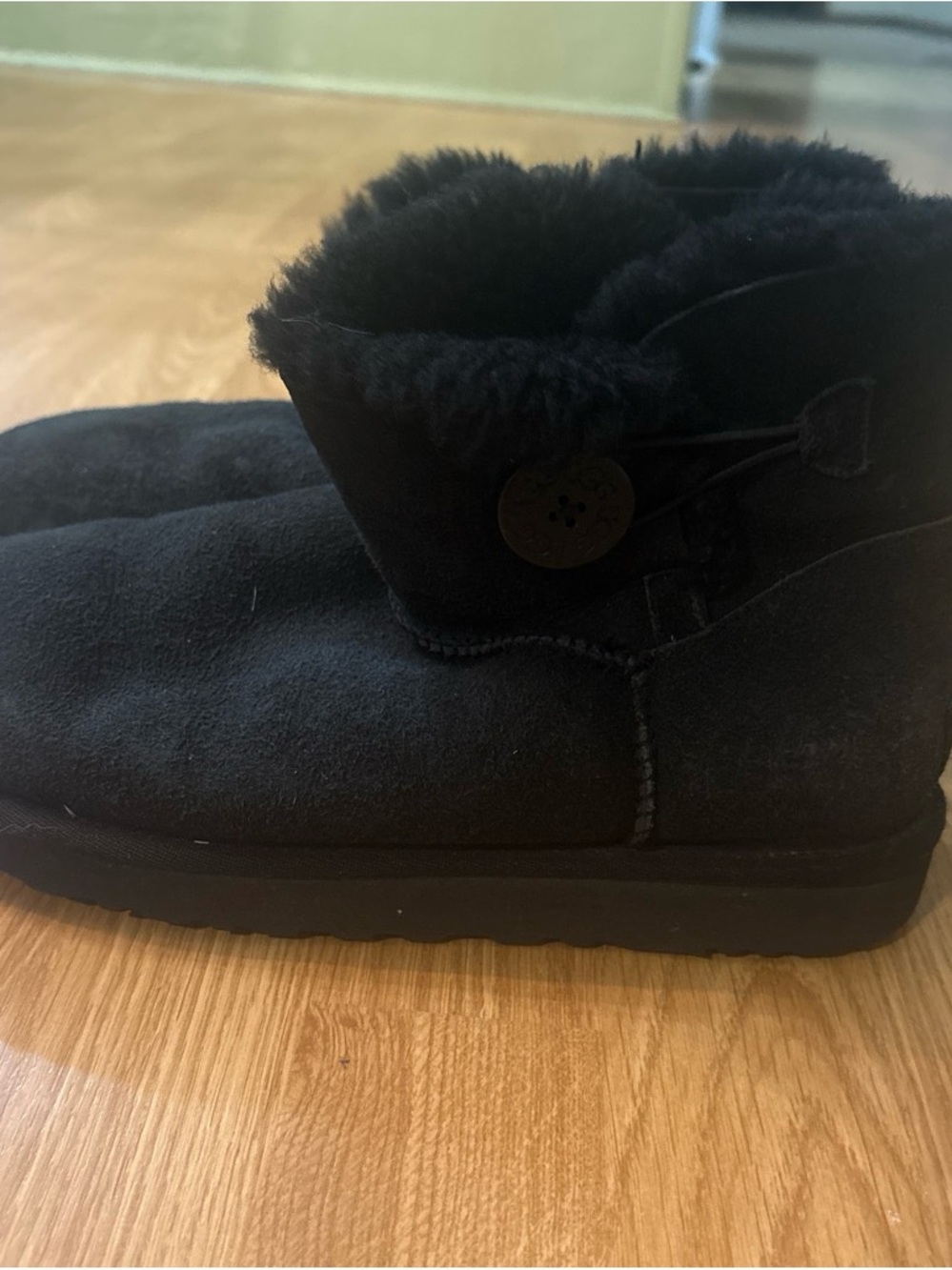 UGG Black Suede Button-Detail Short Boot
